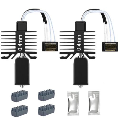2PCS 0.4mm All-Metal Hotend Kit for Bambu Lab P1S/P1P, Upgraded One-Piece Design with Hardened Steel Nozzle, High-Temp Thermistor, Enhanced Heat Block, and 4 Silicone Cleaning Brushes - size: 0.4MM, style: 2PCS