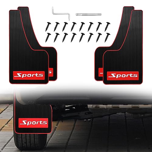 4 pcs Car Mud Flaps Universal Rubber Mudguard - Soft Material Automotive Fender - Splash Guards Rubber mud Guard Universal Pickup SUV - No Collision Universal 43cm23cm0.5cm - color: Black Red (Long)