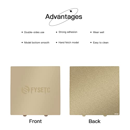 FYSETC 3D Printer Ender 5 Plus Build Plate: 377x370mm/ 14.84X14.56inch Double Sided Gold PEI Powder - Smooth PEI with Bottom Sheet Adhesive Spring Steel Print Bed Surface Platform Heated Bed Part - size: Textured + Smooth Plate kit 377X370mm