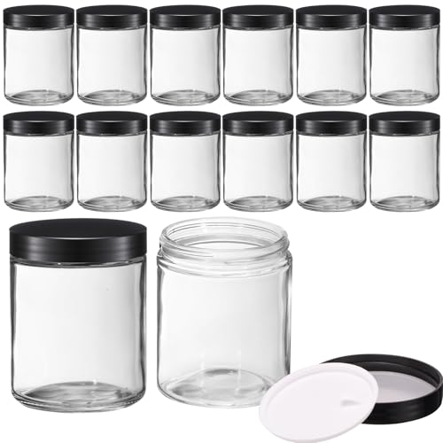 12 Pcs 8 oz Glass Jars with Lids, Clear Candle Jars with Black Lids Round Empty Candles Container Tins for Candle Making Storing Lotions Spice Powder Liquid Sample Makeup (Clear) - color: Clear, size: 8 oz （12 Pcs）