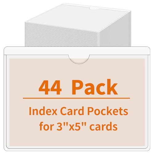 44 Pcs Storage Bin Labels, 3×5 in Index Card Holder, Clear Adhesive Pockets - size: 3×5 in
