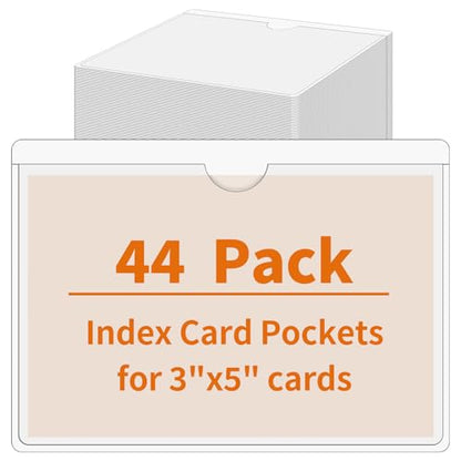 44 Pcs Storage Bin Labels, 3×5 in Index Card Holder, Clear Adhesive Pockets - size: 3×5 in