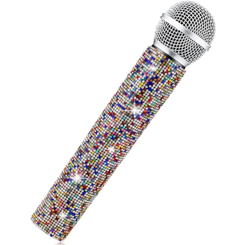 Sanwuta Fake Microphone Prop, Sparkly Bling Rhinestones Mic, Colorful - color: Colorful