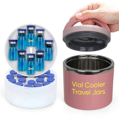 3ml Peptide Case for Fridge & Travel, 28-Slot Insulated Stainless Steel Jar - color: Pink