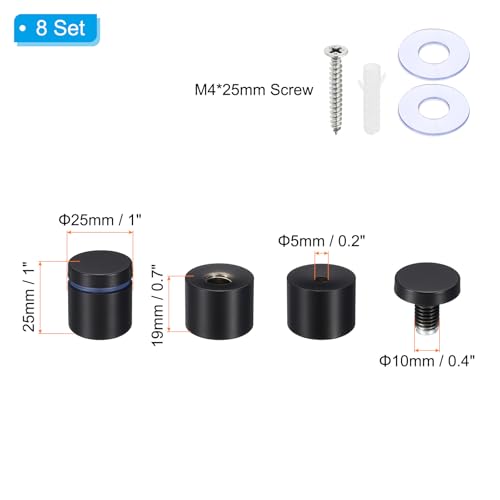 PATIKIL 1"x1" Sign Standoff Screws 8 Set Steel Wall Standoff Black - color: Black, size: 1 x 1 Inch