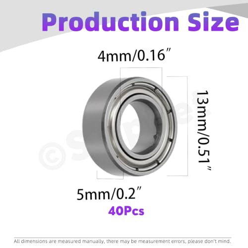 Swpeet 40Pcs 624ZZ Ball Bearings Assortment Kit, 4 x 13 x 5mm Carbon Steel Deep Groove Bearings, Miniature Bearings, Double Shielded - size: 624ZZ-40PCS, style: Carbon Steel