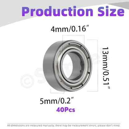 Swpeet 40Pcs 624ZZ Ball Bearings Assortment Kit, 4 x 13 x 5mm Carbon Steel Deep Groove Bearings, Miniature Bearings, Double Shielded - size: 624ZZ-40PCS, style: Carbon Steel