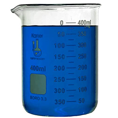 400ml Beaker, Low Form Griffin, Borosilicate 3.3 Glass, Double Scale, Graduated, Karter Scientific 232S4 (Single) - size: 400ml, style: Pack of 1