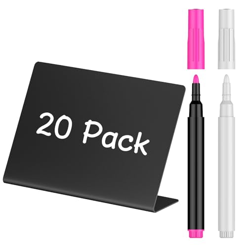 Uniclife 20 Pack Mini Chalkboard Signs for Food, Small Chalkboard Signs with Chalk Markers, Reusable Matte PVC Food Signs Food Labels for Party Buffet Wedding, Blackboard Place Cards Table Signs - color: Matte Pvc L-20