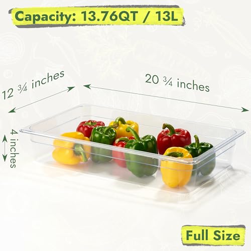 CURTA 4-Pack Full Size 4" Deep NSF Polycarbonate Food Pans with Handled Lids & Drain Trays | Dishwasher & Freezer Safe Clear Container for Prep Tables, Buffet, Salad Bar, Commercial & Home Kitchen - color: Full Size, size: 4" Deep Pan with Lid
