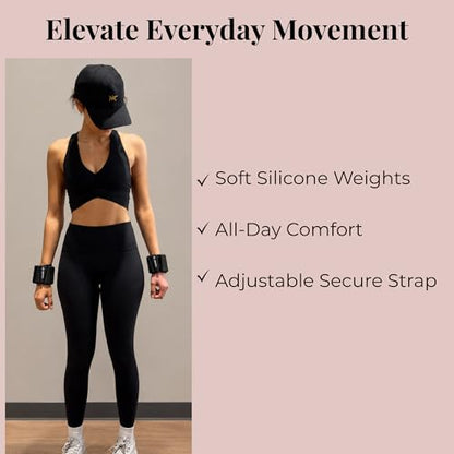 Wrist & Ankle Weights for Women – 2 lb Total, 1 lb Each | Weighted Bangles - color: Black