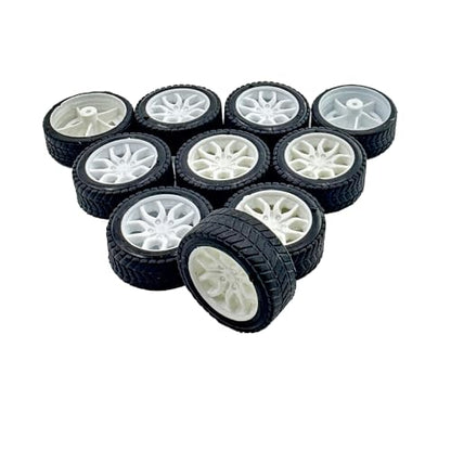 10PCS Toy Car Wheels 32mm Rubber Tire with 5PCS Shaft Round Axles for for DIY Model Toy RC Car Accessories Parts (2X32MM) - style: 2X32MM