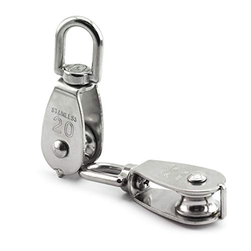 3-Pack M20 Single Pulley Block Stainless Steel Heavy Duty Hardware Single Wheel Swivel Rigging Lifting Wheel Fixed Pulley for Wire Rope Loading 75kg - size: 3-Pack M20