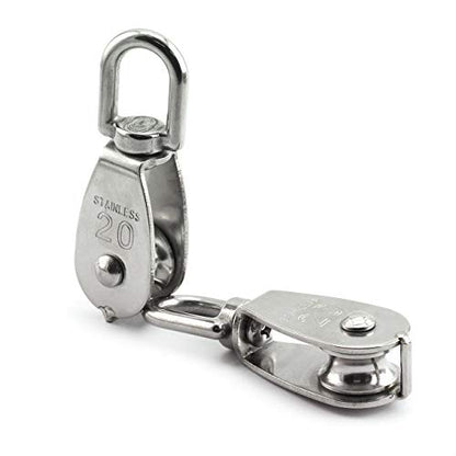 3-Pack M20 Single Pulley Block Stainless Steel Heavy Duty Hardware Single Wheel Swivel Rigging Lifting Wheel Fixed Pulley for Wire Rope Loading 75kg - size: 3-Pack M20