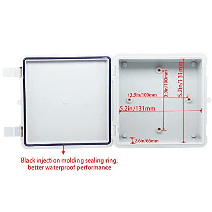 Junction Box, Hinged Cover IP67 Waterproof ABS Project Box with 2 NPT 1/2" Cable Gland, Electrical Box Enclosure with Mounting Plate & Wall Bracket 5.9 x 5.9 x 3.5inch(150x150x90mm) - color: Grey, size: 5.9"x5.9"x3.5"