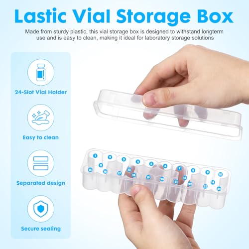 24-Slot Vial Holder for Fridge, Stackable 3mL Plastic Storage Case for Peptide & Insulin, Semi-Transparent Organizer Box Container with Lid for Essential Oils, Microtubes and Vials - size: 17.40X4.70X4.10CM