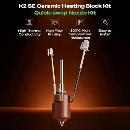 Creality K2 SE Hotend Ceramic Heating Block Kit, 300℃ High Temperature Resistance Heating Block Kit with Heat Sink and Quick Swap Nozzle for K2 SE - style: K2 SE
