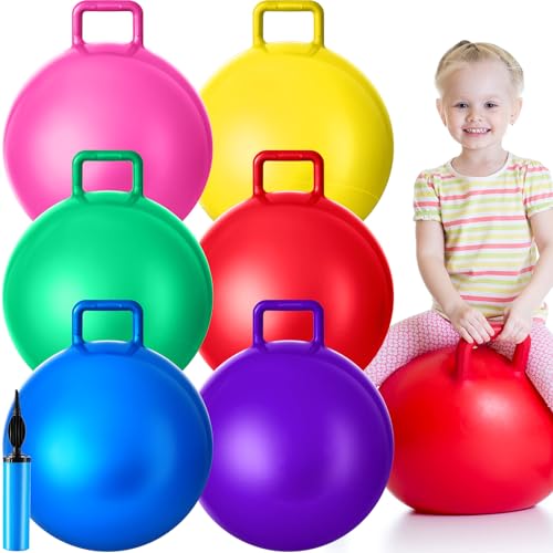 Lewtemi 6 Pcs Hopper Ball with Handle, 15 Inch, Rainbow Colors - color: Rainbow Colors, size: 15 Inch