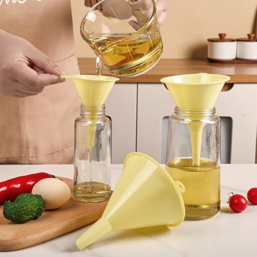 Plastic Kitchen Funnel Set of 3, Round Kitchen Funnels for Filling Bottles, Durable and Multifunctional Funnels for Filling Canning, Cooking, Lab or Car Oil (Milk Yellow) - color: Milk Yellow