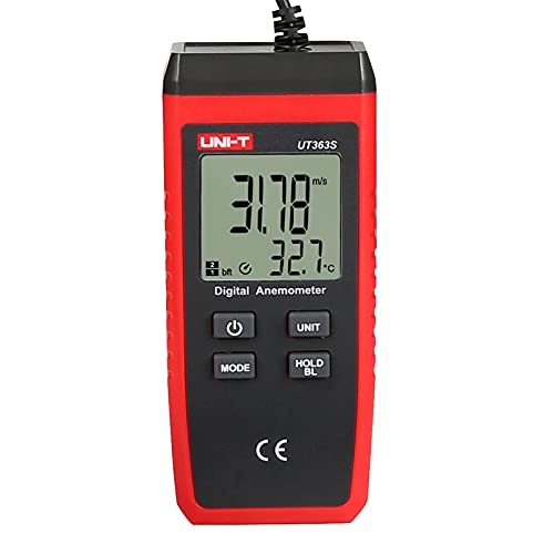 UNI-T UT363S Handheld Anemometer Wind Speed Meter Wind Chill Air Temperature Gauge -14°F to 122°F/-10°C to 50°C with Extendable Wind Sensor LCD Backlight Max Min Avg Data Hold, 1 Meter Drop Durability - size: UT363S