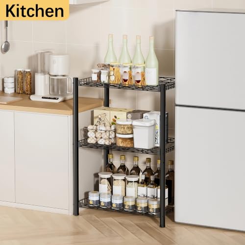 VETALLO 3 Tier Wire Shelf,Small Metal Shelving (16.6" L x 11.8" W x 30" H) - color: Black, size: 3 Tier 16.6" L x 11.8" W x 30" H