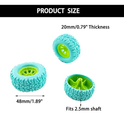 10PCS Toy Car Wheel RC Car Rubber Tire Wheel with 5PCS Shaft Round Rod Axles for RC Car Truck Robot DIY Model Toy Wheel Parts (2.5x48mm Blue) - style: 2.5x48mm Blue