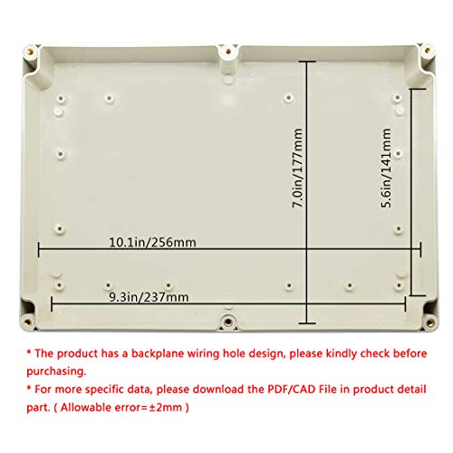LeMotech Waterproof Dustproof IP65 ABS Plastic Junction Box Universal Electric Project Enclosure Pale Gray 10.4 x 7.2 x 2.4 inch (263 x 182 x 60 mm) - size: 10.4"x7.2"x2.4"