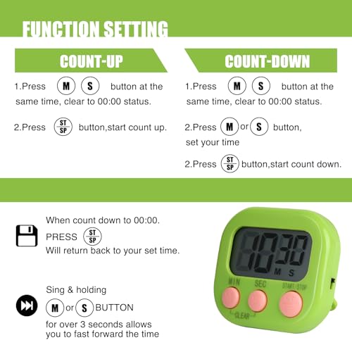 6 Pack Multi-Function Electronic Timer, Colorful Kitchen Timers Digital Magnetic, Countdown Timer, Big LCD Display Loud Alarm Kitchen Timers for Cooking, Bathing, Gym, Meeting, Classroom