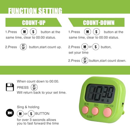 6 Pack Multi-Function Electronic Timer, Colorful Kitchen Timers Digital Magnetic, Countdown Timer, Big LCD Display Loud Alarm Kitchen Timers for Cooking, Bathing, Gym, Meeting, Classroom