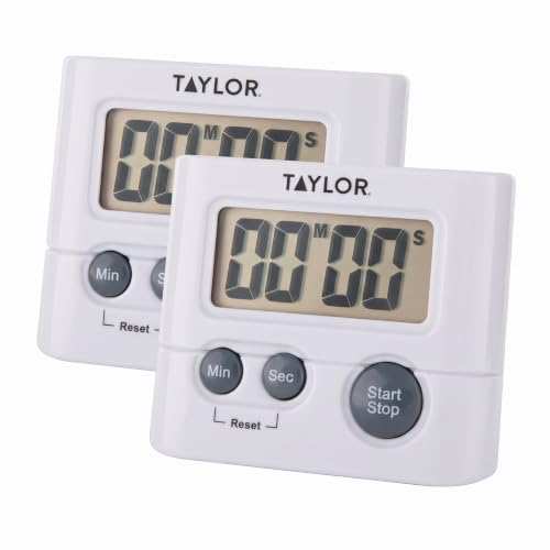 Taylor Digital Timer with 99 Minute 59 Second Display, Easy to Use, White Compact Design for Kitchen Cooking, Baking, and Timing Needs (Pack of 2) - size: 1 Count (Pack of 2)