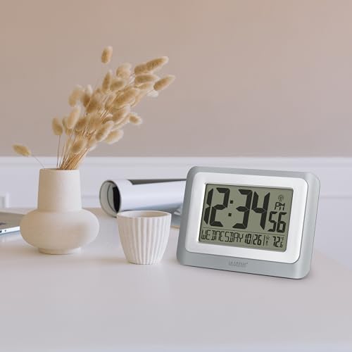 La Crosse Technology 513-88907-INT Digital Atomic Clock with Temperature - Cool Gray/Silver - color: Cool Gray, size: Large