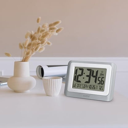 La Crosse Technology 513-88907-INT Digital Atomic Clock with Temperature - Cool Gray/Silver - color: Cool Gray, size: Large