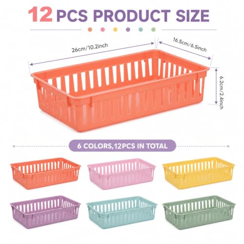 gisgfim 12 Pack Plastic Classroom Baskets for School Supplies, Pastel - color: Pastel