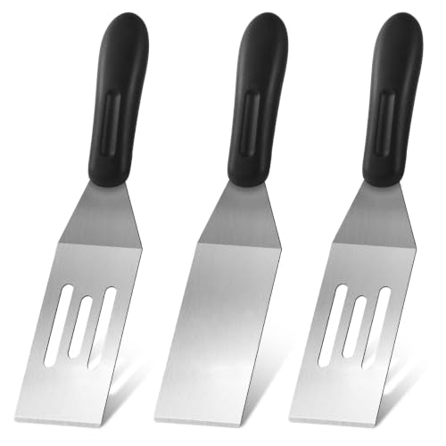 3-Pieces Small Metal Spatula Set, Mini Metal Spatulas for Kitchen Use, Stainless Steel Spatula for Flipping, Serving, Turning Pancakes, Eggs, Brownies, Cookies, Cakes (2 Pack Slotted+1 Pack Solid) - color: 2 Pack Slotted+1 Pack Solid