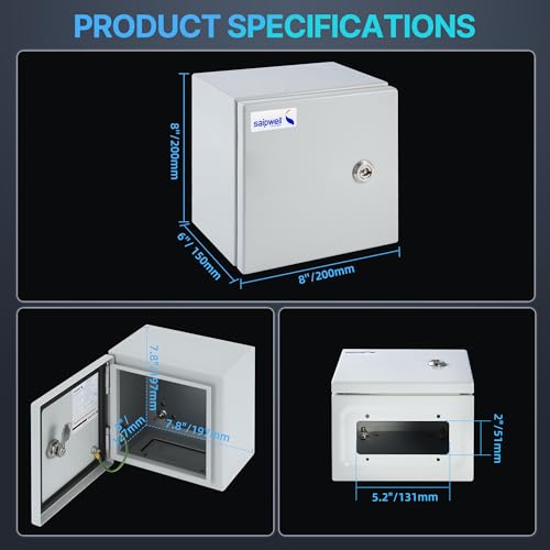 8x8x6 NEMA 4X Electrical Enclosure Metal Outdoor Enclosure Box - size: 8"H × 8"W × 6"D