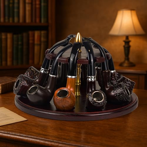 WodGod Tobacco Pipe Stand Holder,Wooden Tobacco Pipe Stand Holder Rack for 10 Tobacco Pipes