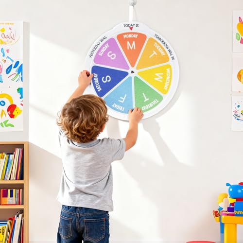 Days of the Week Wheel Homeschool Toddler Activities Montessori Calendar Days Spinner Wheel Tracing Kids Preschool Calendar Today is Day of the Week - color: Days of the Week Multicolor