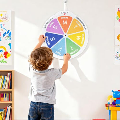 Days of the Week Wheel Homeschool Toddler Activities Montessori Calendar Days Spinner Wheel Tracing Kids Preschool Calendar Today is Day of the Week - color: Days of the Week Multicolor