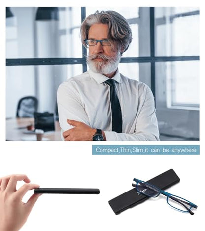 SKYOAK Ultra thin Lightweight Folding Reading Glasses Women Men TR90 Blue Light Blocking Anti UV/Eyestrain Foldable Compact Computer Readers Portable Unique Stretchable Slim Flat case Blue, +2.0 - color: Blue