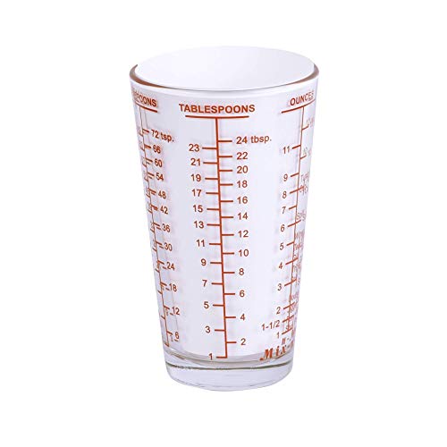 Kolder Mix N Measure Glass, Multi-Purpose Liquid and Dry Measuring Cup, 6 Units of Measurement, Heavy Glass, Red - color: Heavy Glass, Red