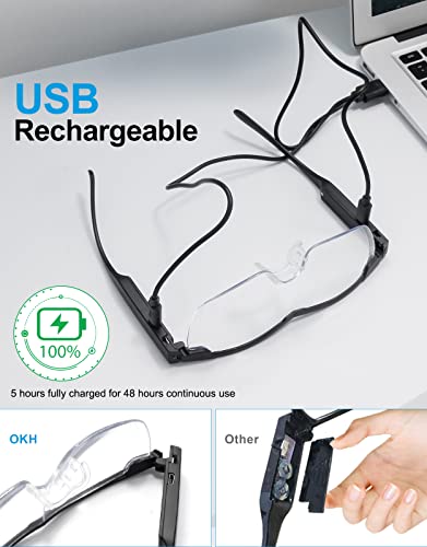 OKH 200% Magnifying Glasses with Light, Rechargeable LED Lighted Magnification Eyeglasses, Bright Sight Hands Free Magnifier Glasses for Close Work, Craft, Jewellers, Reading, Hobby - color: Not Anti-blue Light (Pack of 1), size: 2.0x