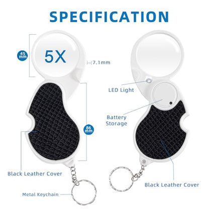 Magnifying Glass with Light, 5X Pocket Magnifier, Lightweight LED Illuminated Magnifying Glass for Reading, Macular Degeneration, Inspection, Jewellery, Coins, Hobbies & Crafts