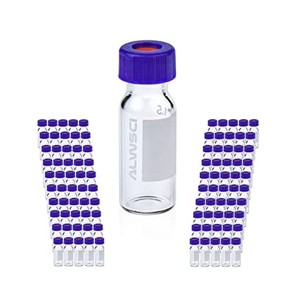 2ml Autosampler Vial, 9-425 HPLC/GC Sample Vials with Screw Caps, 100 PCS - color: Clear Vial & White PTFE Red Silicone Liner