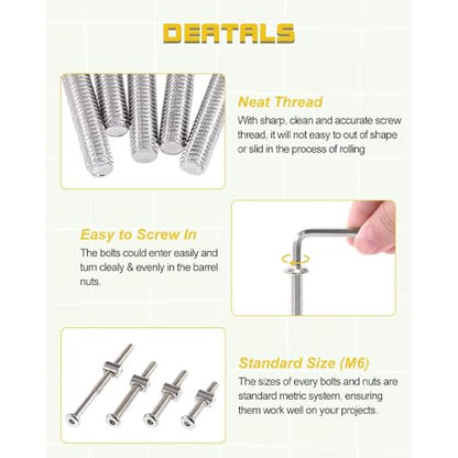 160pcs Baby Bed Crib Screws Hardware Replacement Kit- M6x40mm/ 50mm/ 60mm/ 70mm/ 80mm Hex Drive Socket Cap Screws Barrel Nuts Assortment Kit for Beds Headboards Chairs Furniture. - size: 160pcs