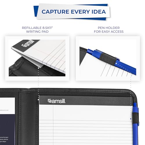 Samsill Professional Padfolio - Faux Leather Portfolio Folder for Men and Women, Leather Padfolio with 8.5 x 11 Writing Pad, Resume Portfolio Folder, Functional Business Portfolio for Meetings and Interviews, Black - size: Letter - 8.5 x 11 inches, style: