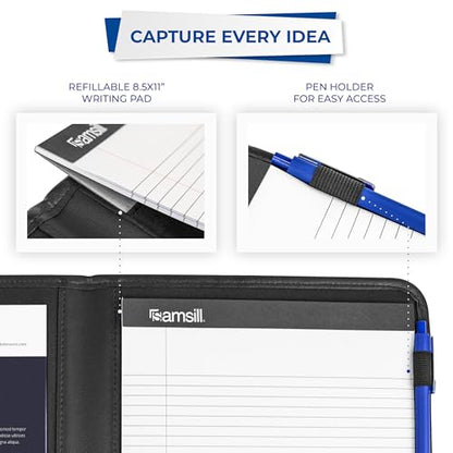 Samsill Professional Padfolio - Faux Leather Portfolio Folder for Men and Women, Leather Padfolio with 8.5 x 11 Writing Pad, Resume Portfolio Folder, Functional Business Portfolio for Meetings and Interviews, Black - size: Letter - 8.5 x 11 inches, style: