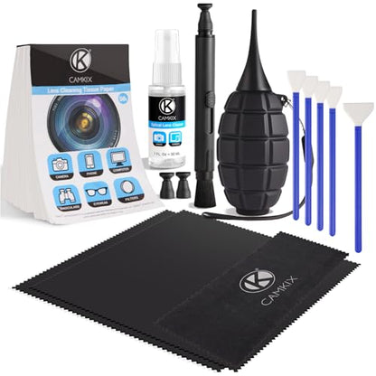 Camkix 14-in-1 Camera Lens Cleaning Kit - Includes Advanced Large Silicone Air Blower, 2in1 Lens Cleaning Pen, Dry Swabs, Cleaning Paper, 30 ML Optical Lens Spray for Mirrorless Cameras, APS-C, DSLR - color: 14 in 1