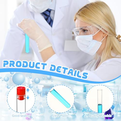 50 Pake 8 ml Clear Test Tubes with Caps 12x100mm Plastic Vials Test Tubes for Scientific Experiments Halloween Christmas Scientific Themed Birthday Party Supplies Candy Storage (Red) - color: Red