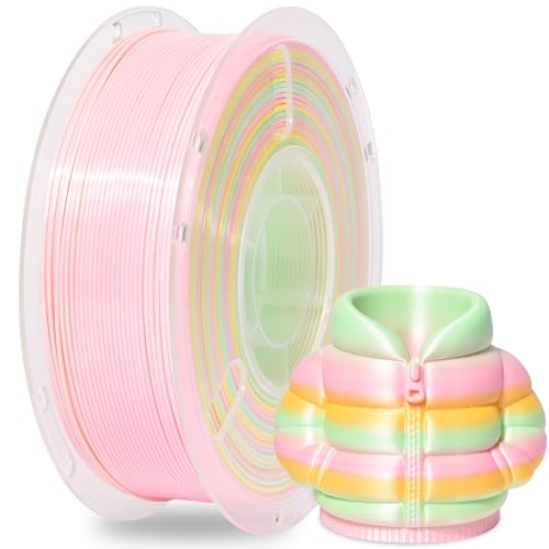 RAMBERY 3D Printer Filament 1KG Silk Rainbow PLA Filament Fast Color Change Toughness Upgraded 3D Printing Filament, 1.75mm 1kg(2.2lb), Pink Yellow Green - color: Silk Rainbow Quava, size: 1KG