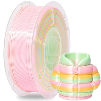 RAMBERY 3D Printer Filament 1KG Silk Rainbow PLA Filament Fast Color Change Toughness Upgraded 3D Printing Filament, 1.75mm 1kg(2.2lb), Pink Yellow Green - color: Silk Rainbow Quava, size: 1KG